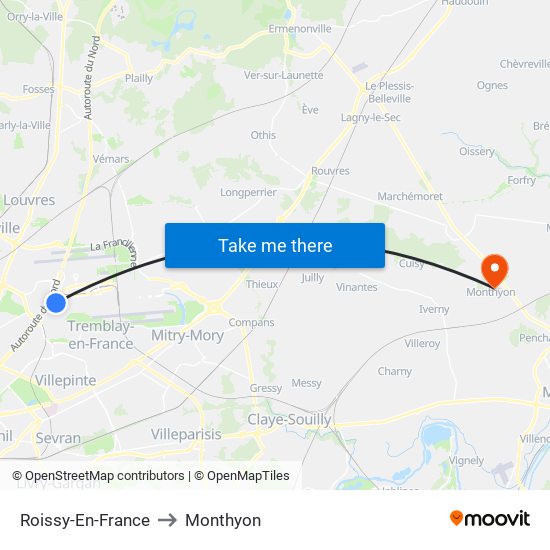 Roissy-En-France to Monthyon map