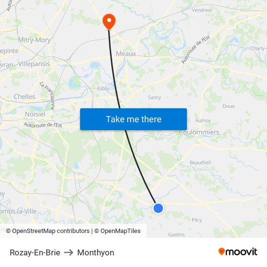 Rozay-En-Brie to Monthyon map