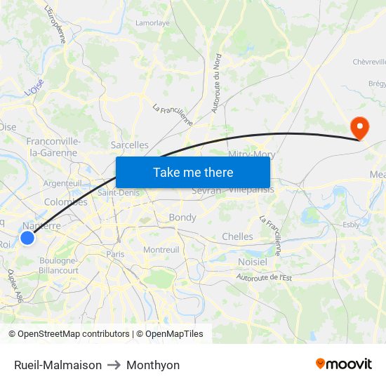 Rueil-Malmaison to Monthyon map