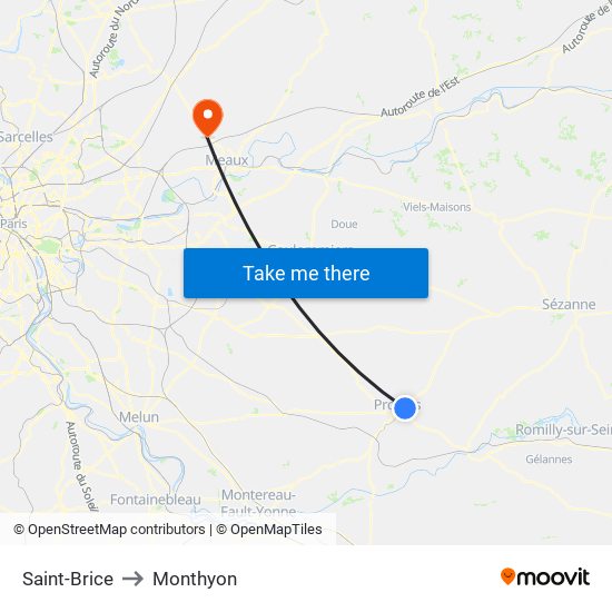 Saint-Brice to Monthyon map