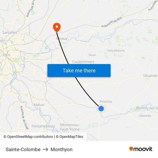 Sainte-Colombe to Monthyon map