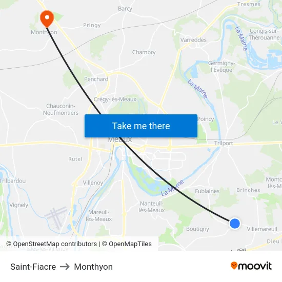 Saint-Fiacre to Monthyon map