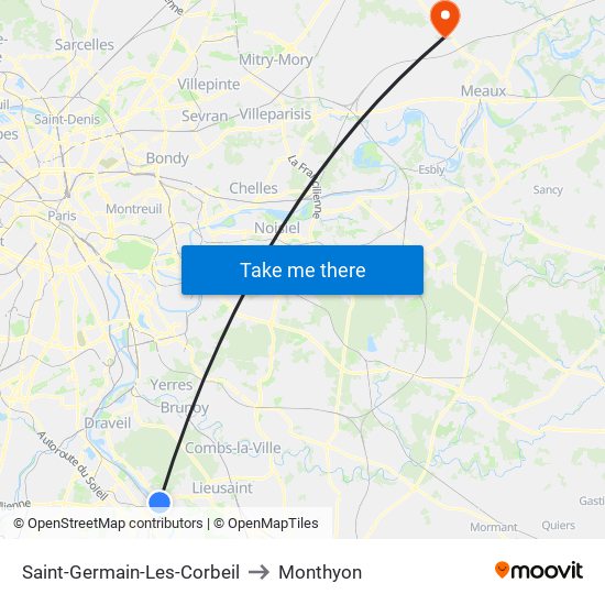 Saint-Germain-Les-Corbeil to Monthyon map