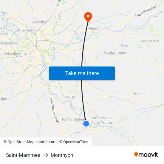 Saint-Mammes to Monthyon map