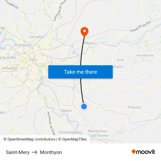 Saint-Mery to Monthyon map