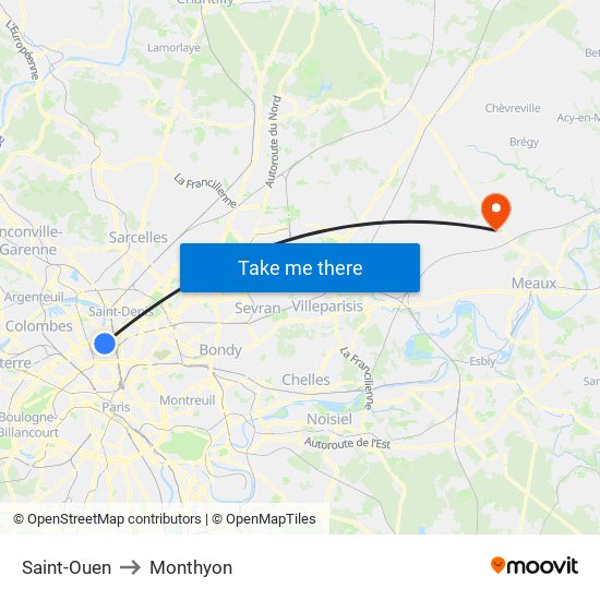 Saint-Ouen to Monthyon map