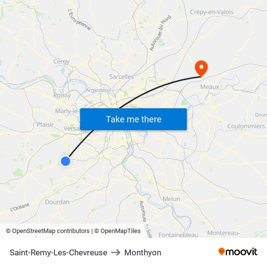Saint-Remy-Les-Chevreuse to Monthyon map