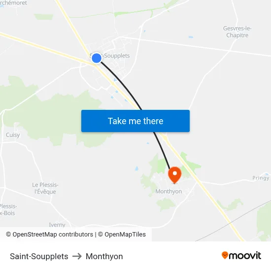 Saint-Soupplets to Monthyon map