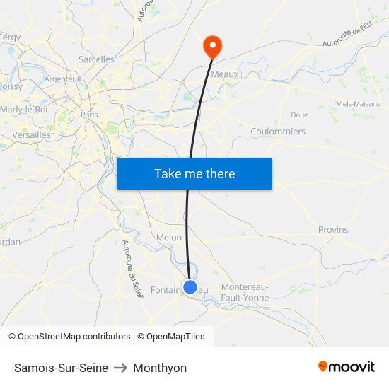 Samois-Sur-Seine to Monthyon map