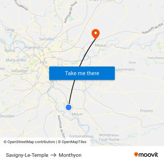 Savigny-Le-Temple to Monthyon map