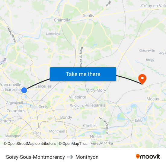 Soisy-Sous-Montmorency to Monthyon map