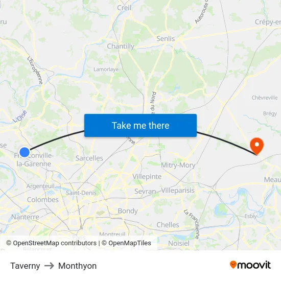 Taverny to Monthyon map