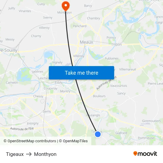 Tigeaux to Monthyon map