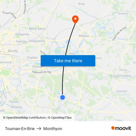 Tournan-En-Brie to Monthyon map