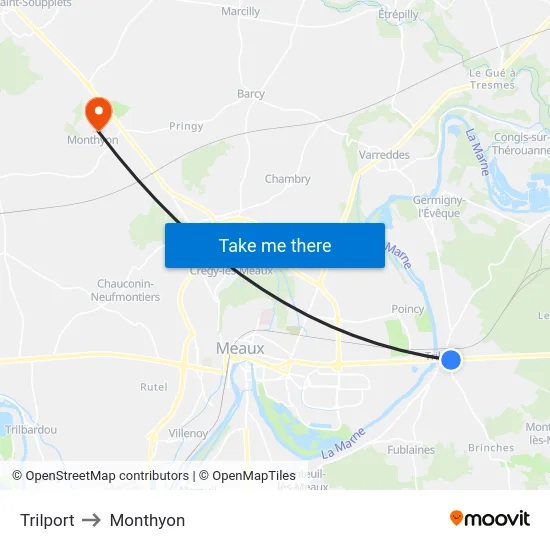 Trilport to Monthyon map