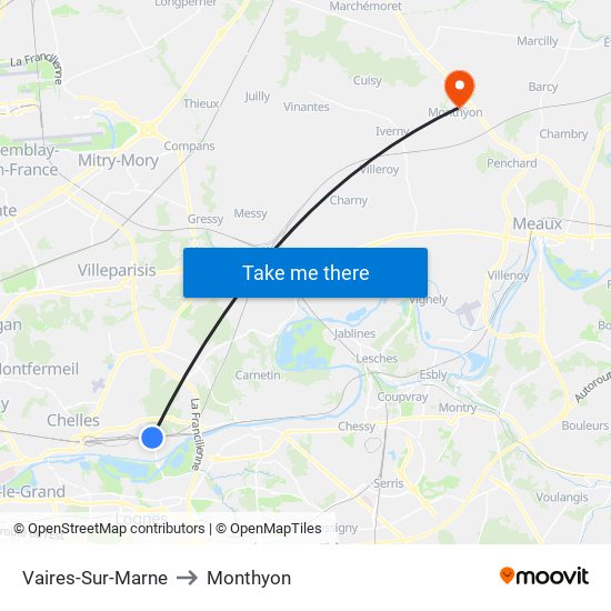 Vaires-Sur-Marne to Monthyon map
