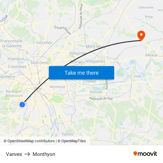 Vanves to Monthyon map