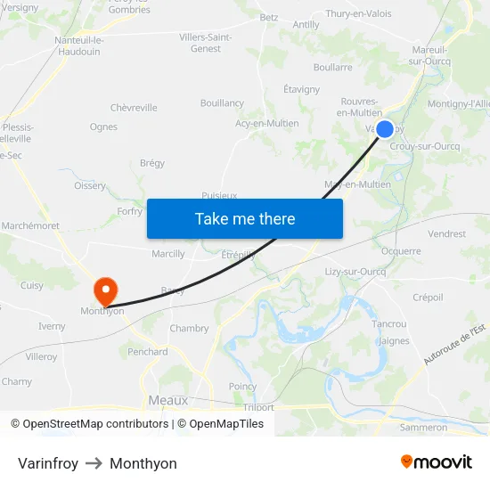 Varinfroy to Monthyon map