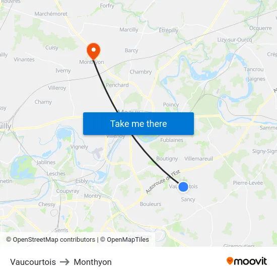 Vaucourtois to Monthyon map