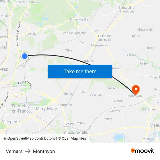 Vemars to Monthyon map