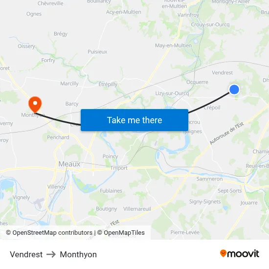 Vendrest to Monthyon map