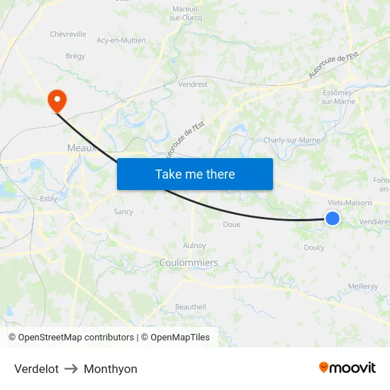 Verdelot to Monthyon map