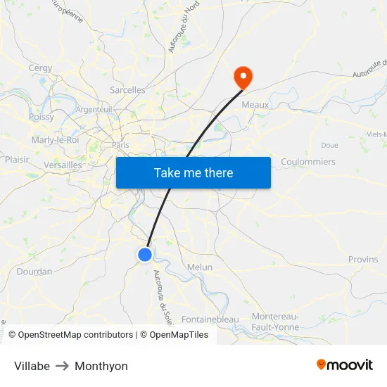 Villabe to Monthyon map