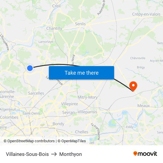 Villaines-Sous-Bois to Monthyon map