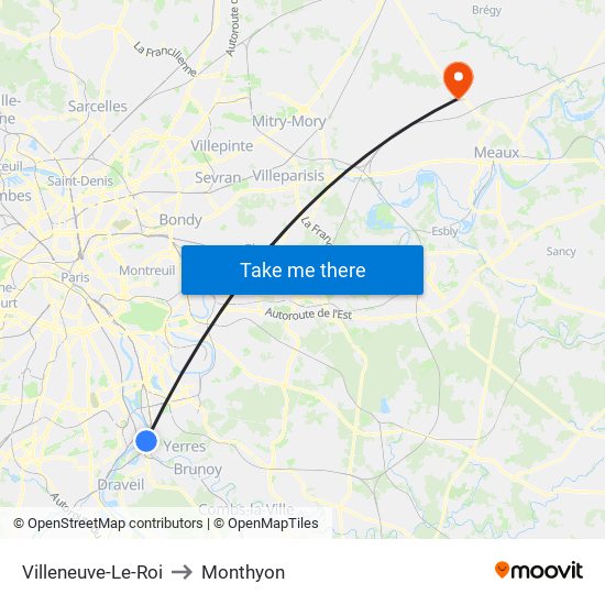 Villeneuve-Le-Roi to Monthyon map