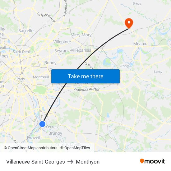 Villeneuve-Saint-Georges to Monthyon map