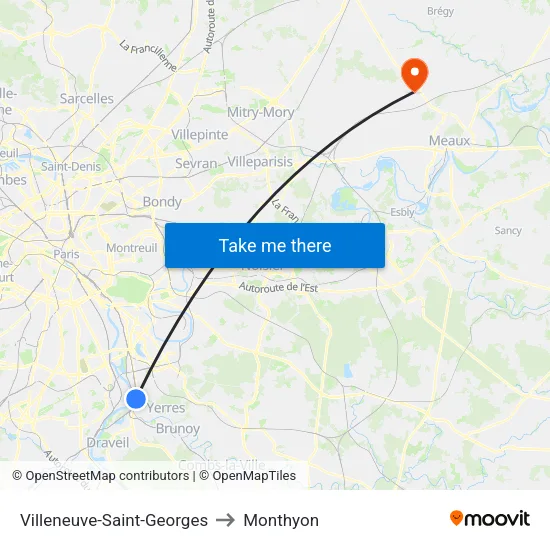 Villeneuve-Saint-Georges to Monthyon map