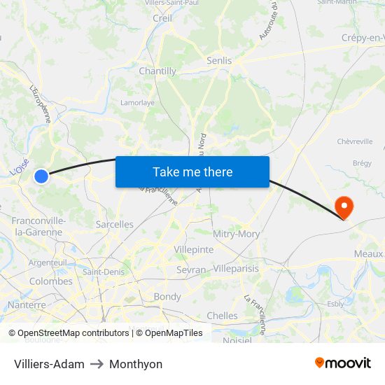Villiers-Adam to Monthyon map