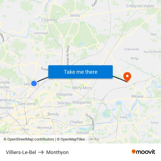 Villiers-Le-Bel to Monthyon map