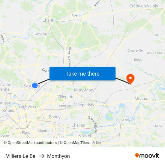 Villiers-Le-Bel to Monthyon map