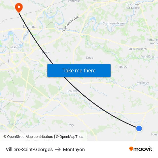 Villiers-Saint-Georges to Monthyon map