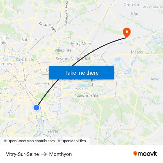 Vitry-Sur-Seine to Monthyon map