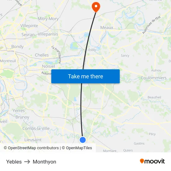 Yebles to Monthyon map