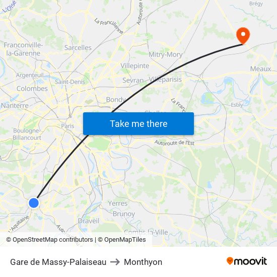 Gare de Massy-Palaiseau to Monthyon map