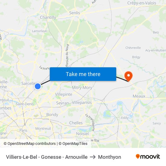 Villiers-Le-Bel - Gonesse - Arnouville to Monthyon map