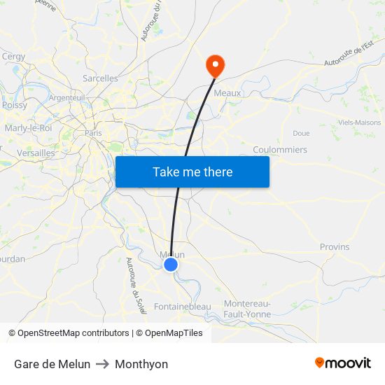 Gare de Melun to Monthyon map