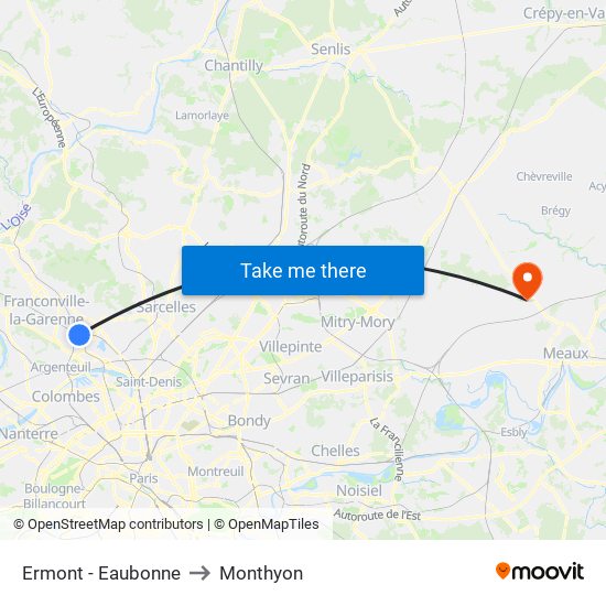 Ermont - Eaubonne to Monthyon map