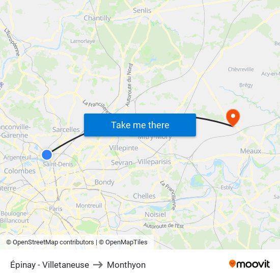 Épinay - Villetaneuse to Monthyon map