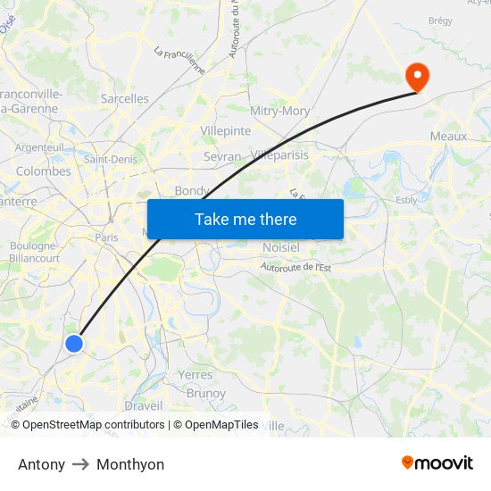 Antony to Monthyon map