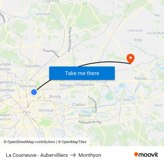La Courneuve - Aubervilliers to Monthyon map
