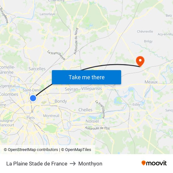 La Plaine Stade de France to Monthyon map