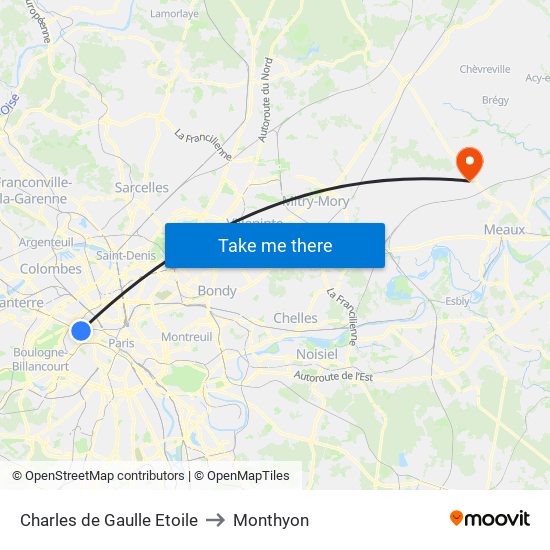Charles de Gaulle Etoile to Monthyon map