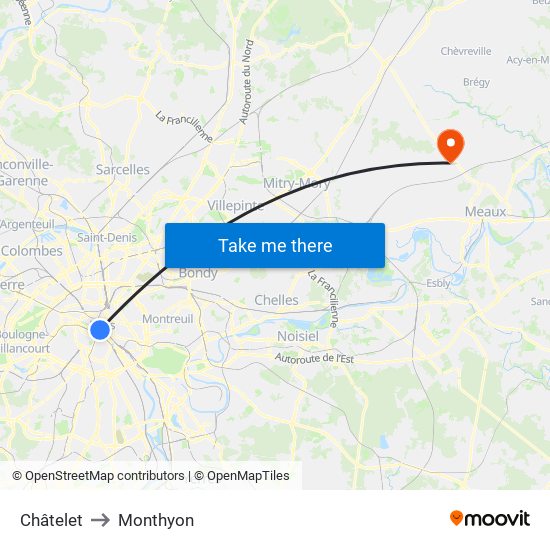 Châtelet to Monthyon map