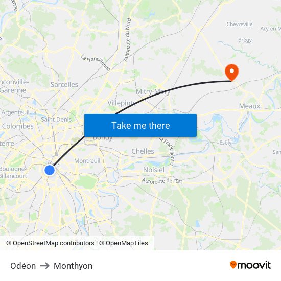 Odéon to Monthyon map