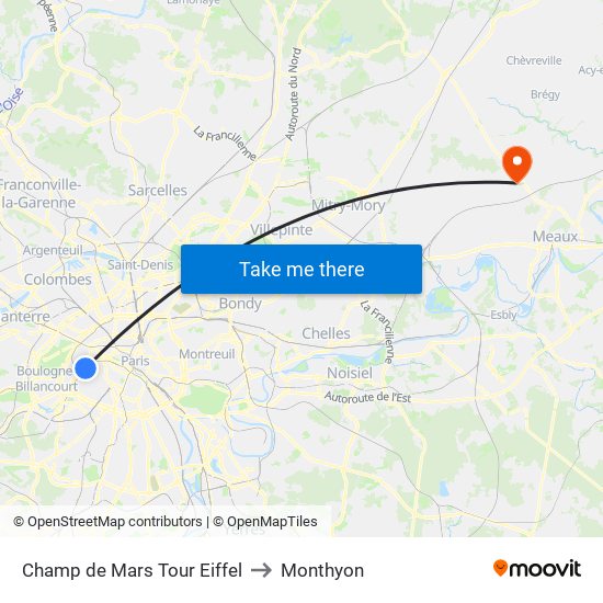 Champ de Mars Tour Eiffel to Monthyon map
