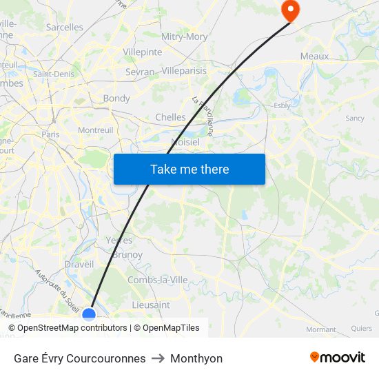 Gare Évry Courcouronnes to Monthyon map